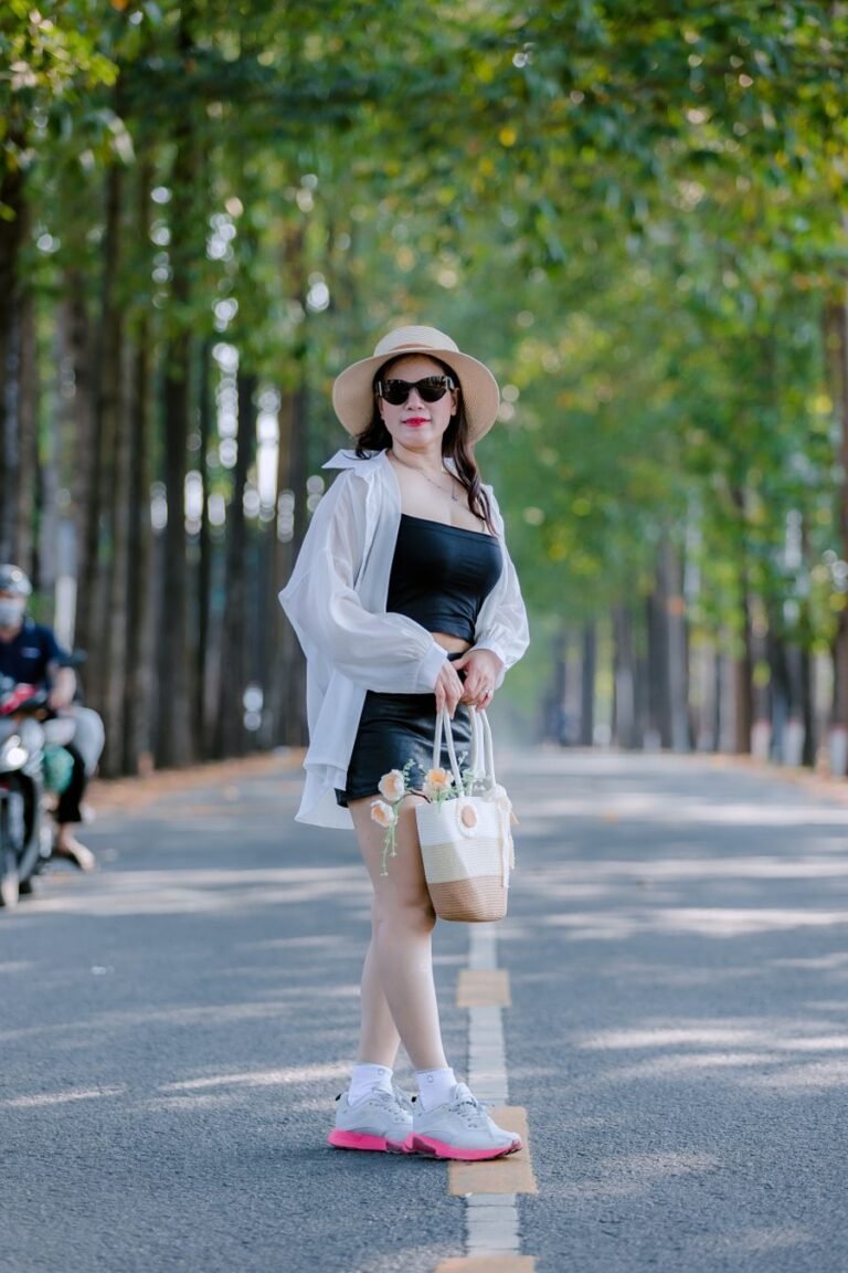 Woman in a casual summer travel outfit